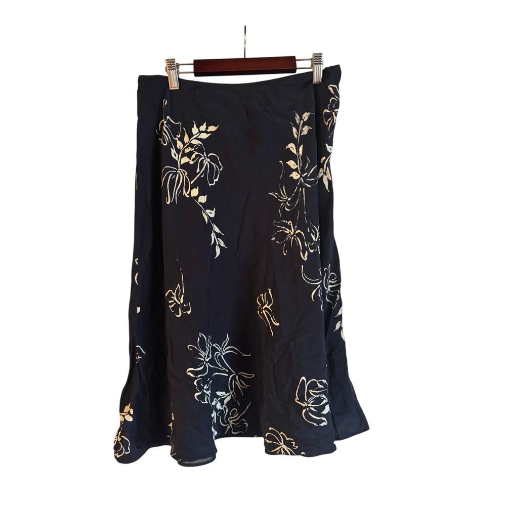 Lauren Ralph Lauren Women’s 100% Silk Floral Print Lined Skirt Navy S Pull-on